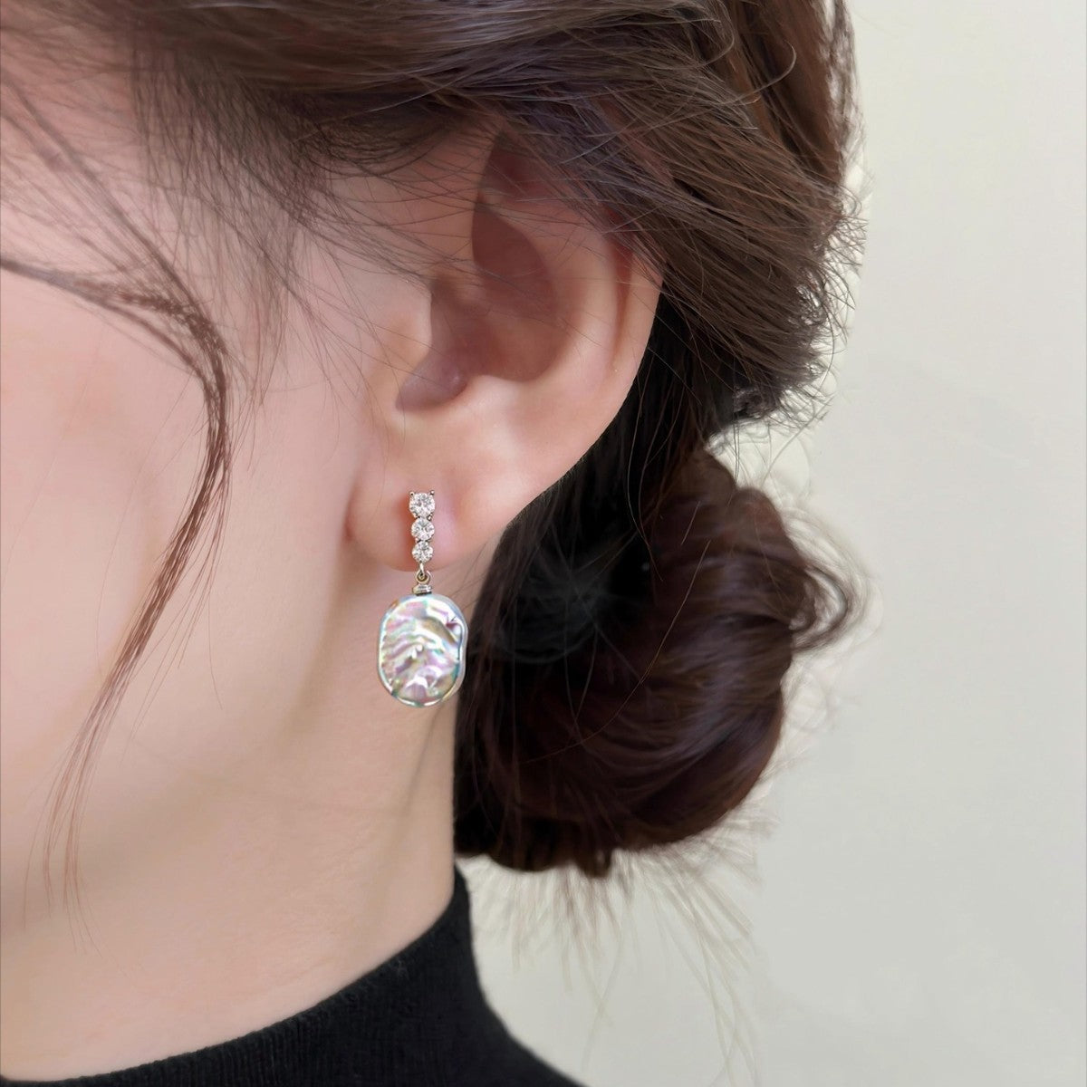 Baroque S925 Sterling Silver Natural Freshwater Pearl Earrings #938