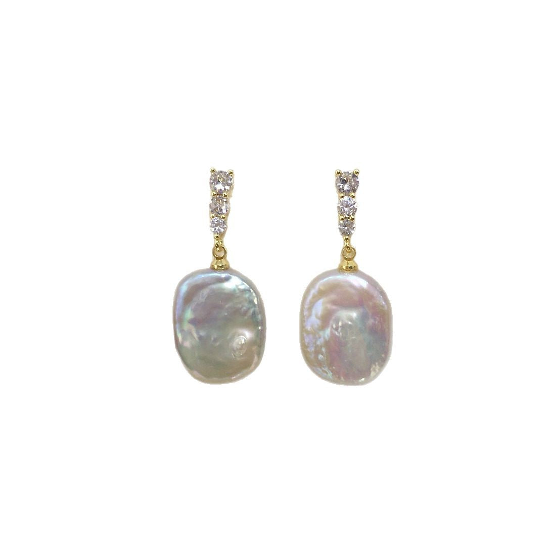 Baroque S925 Sterling Silver Natural Freshwater Pearl Earrings #938