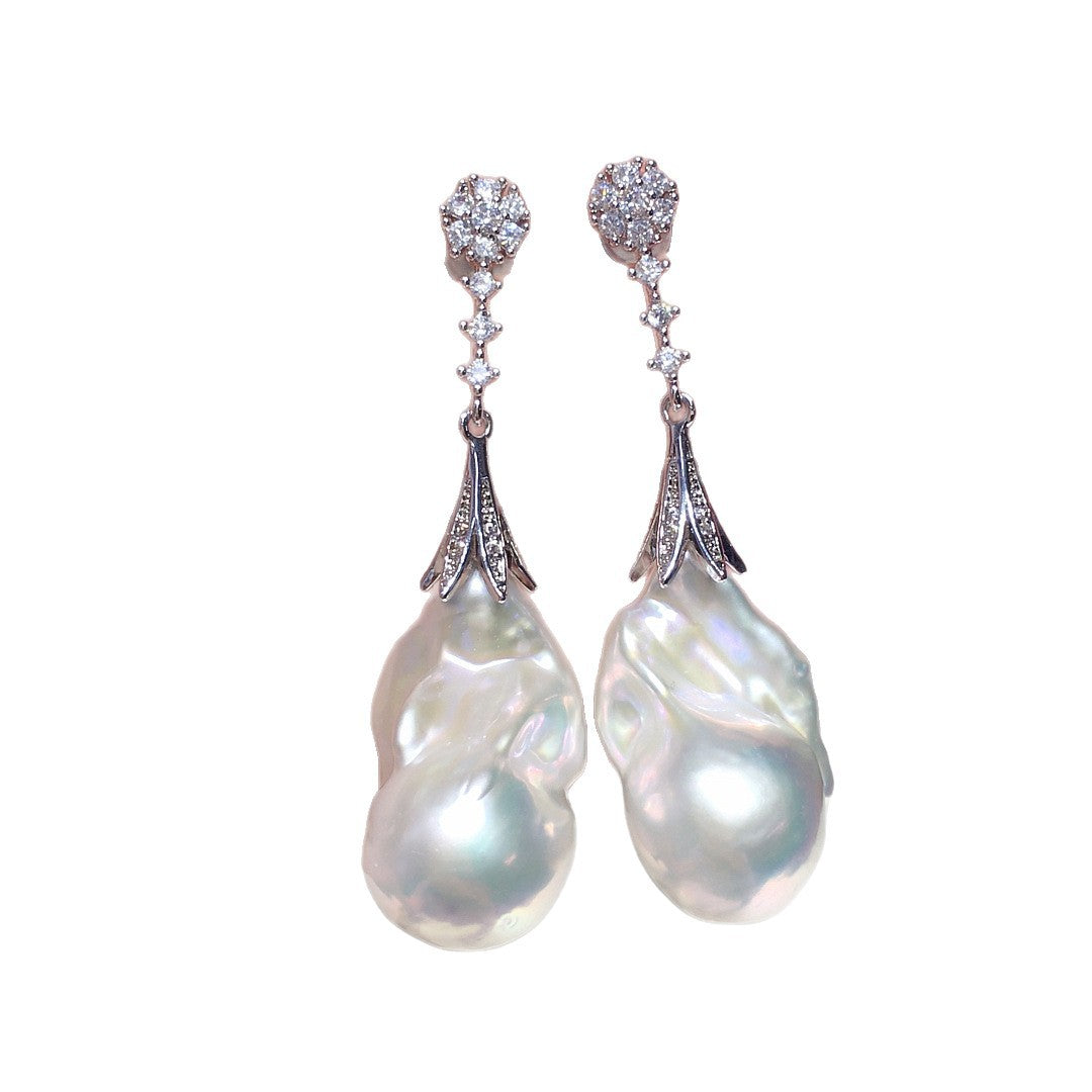 Baroque S925 Sterling Silver Natural Freshwater Pearl Earrings #066