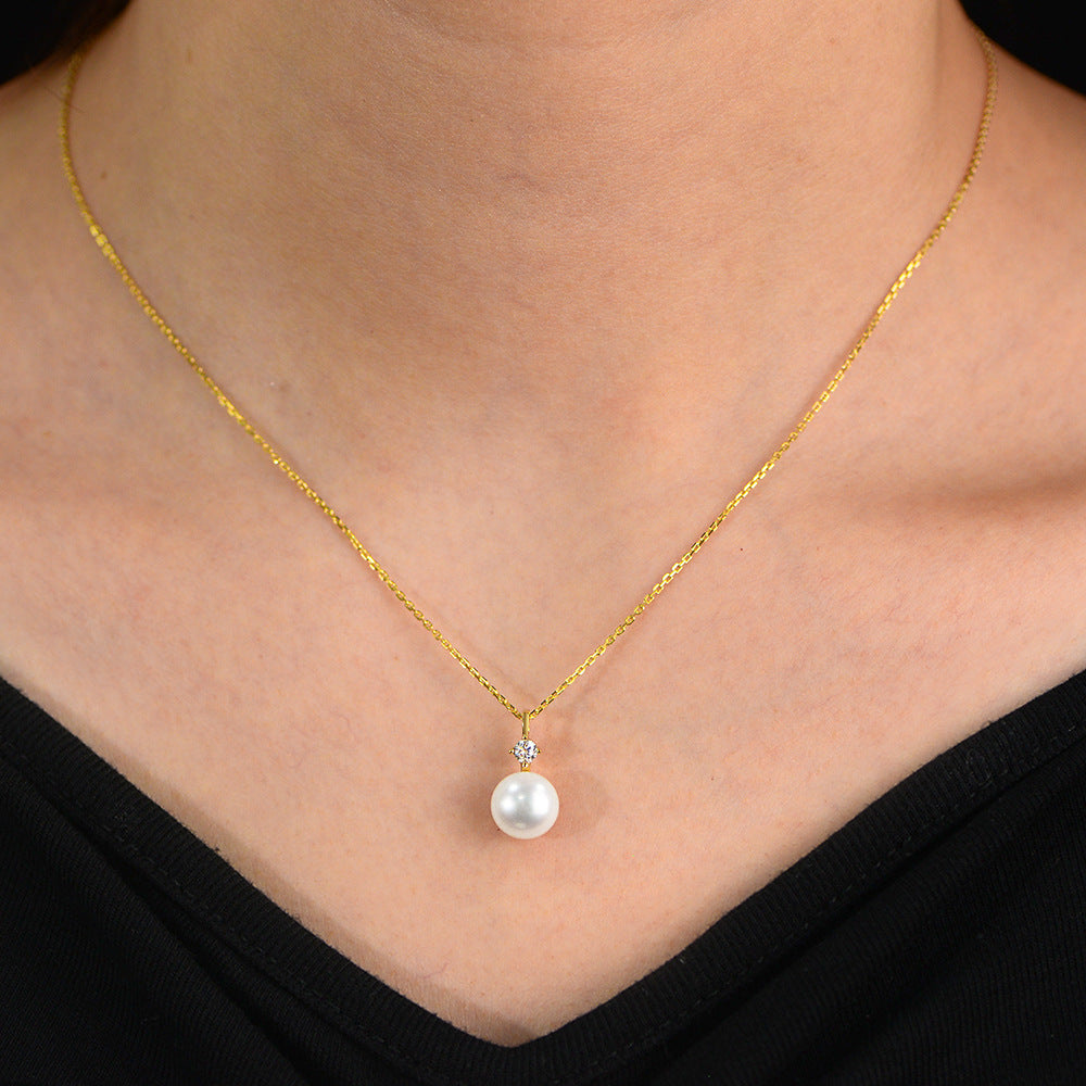 Drop S925 Sterling Silver Natural Pearl Necklace 8mm #514