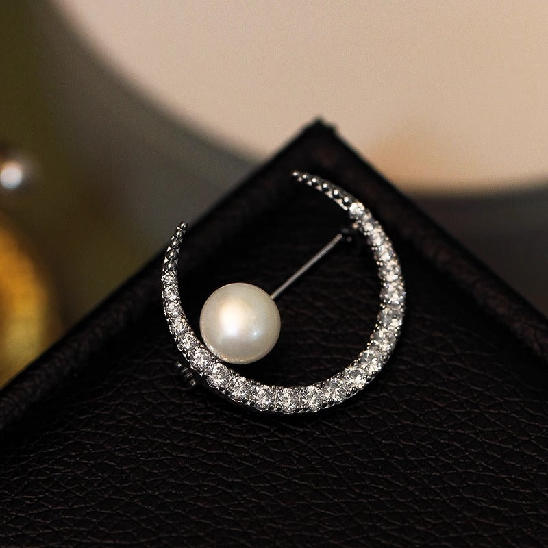 Crescent Pearl Brooch pin