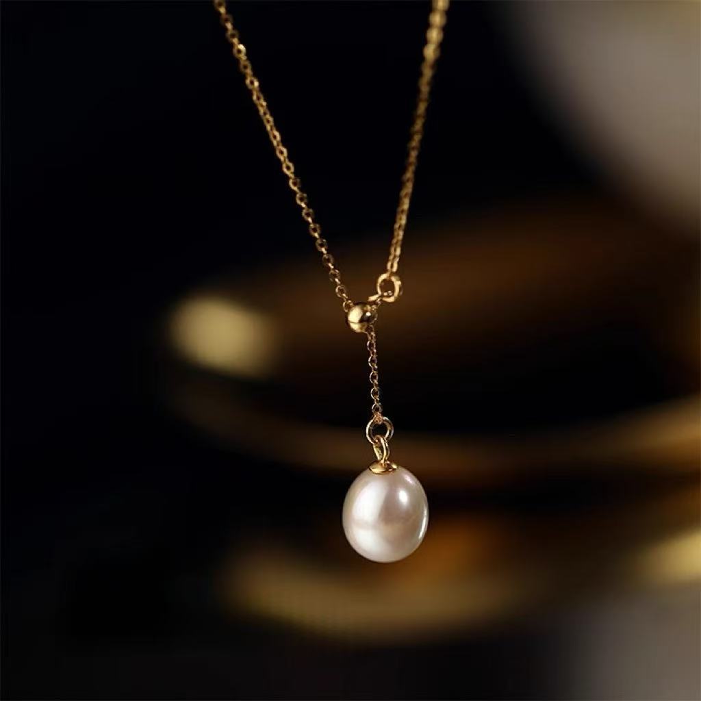 Drop S925 Sterling Silver Natural Freshwater Pearl Necklace 8mm