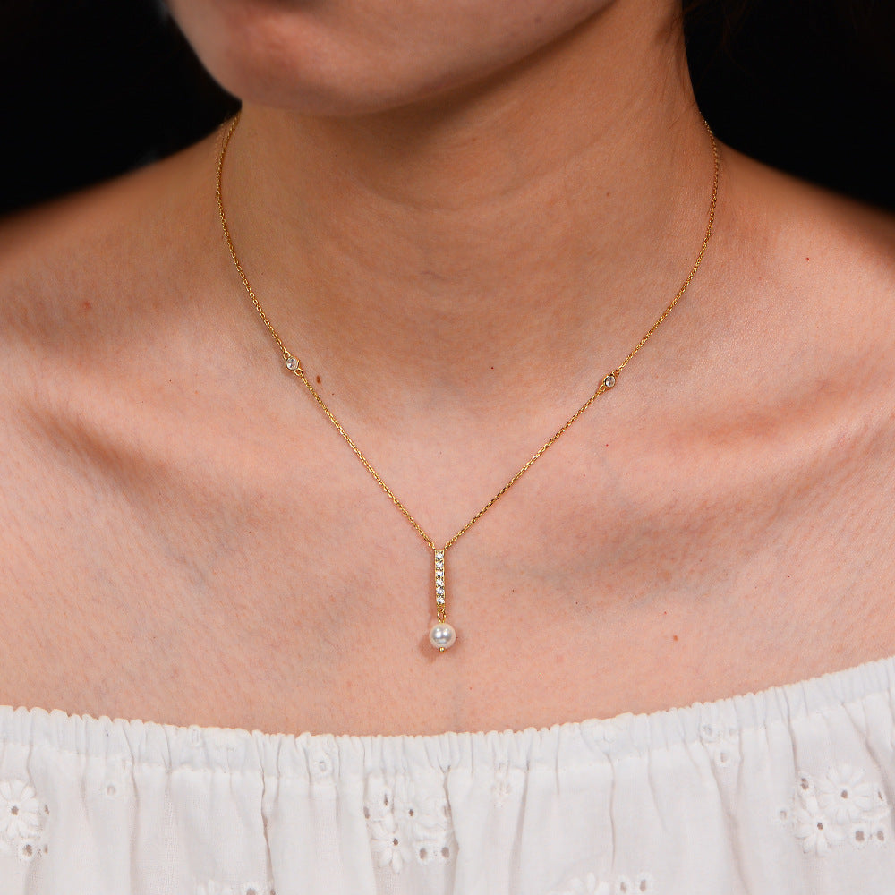 Drop S925 Sterling Silver Natural Pearl Necklace 8mm