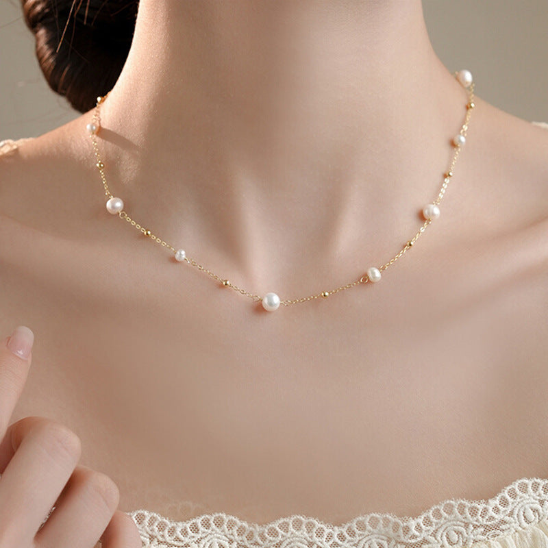 Choker S925 Sterling Silver Natural Freshwater Pearl Necklace