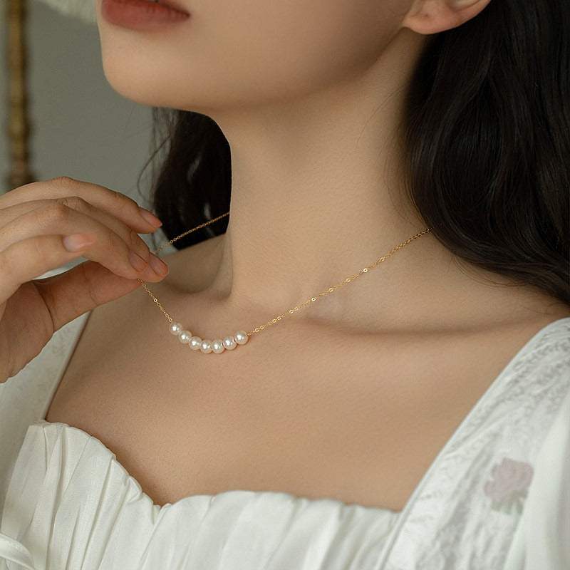 Minimalist S925 Sterling Silver Natural Freshwater Pearl Necklace 6mm