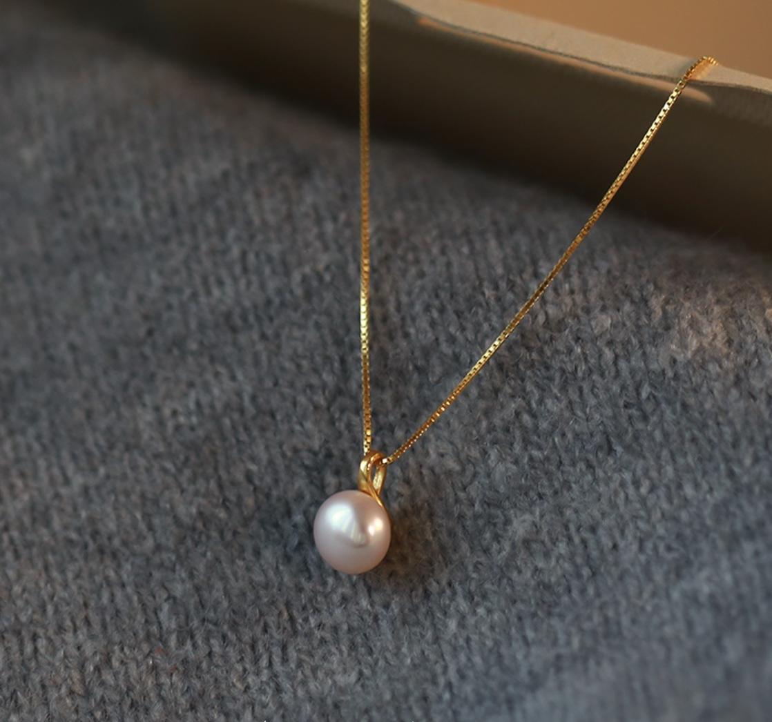 Minimalist S925 Sterling Silver Natural Freshwater Pearl Necklace 8mm