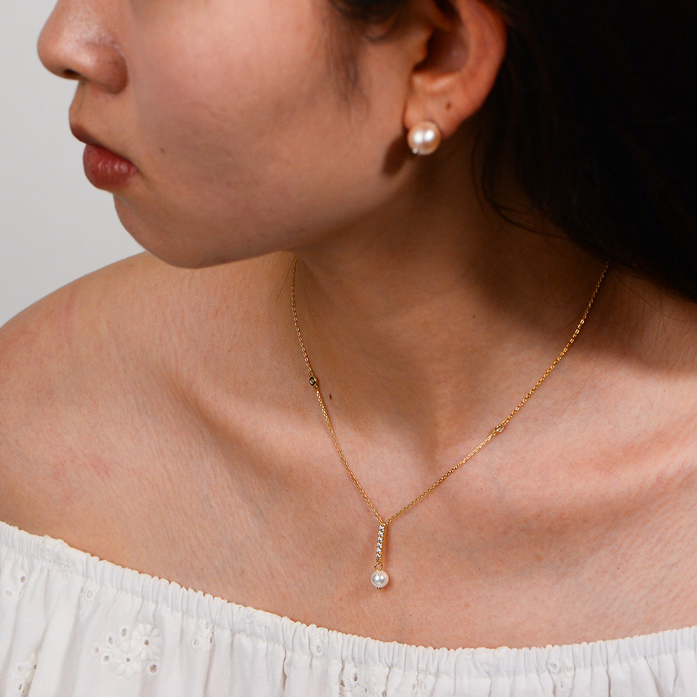 Drop S925 Sterling Silver Natural Pearl Necklace 8mm