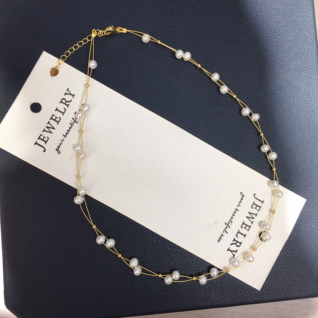 Minimalist Natural Freshwater Pearl Necklace #610