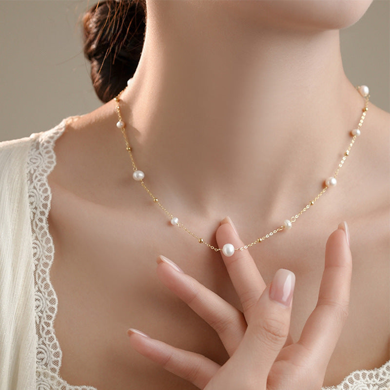 Choker S925 Sterling Silver Natural Freshwater Pearl Necklace