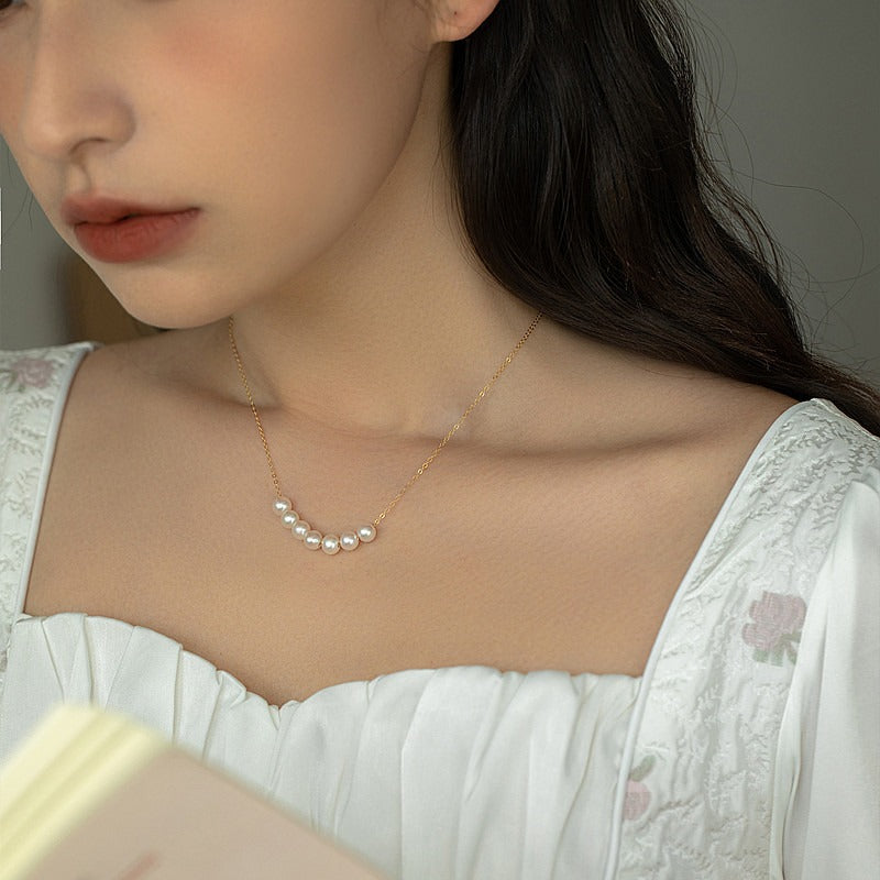 Minimalist S925 Sterling Silver Natural Freshwater Pearl Necklace 6mm
