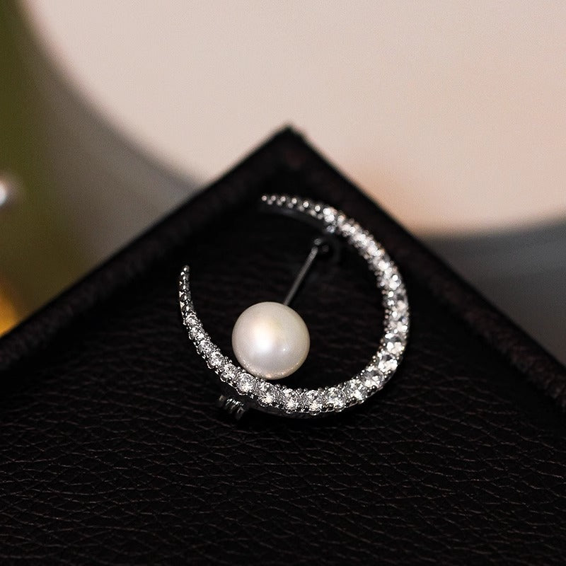 Crescent Pearl Brooch pin