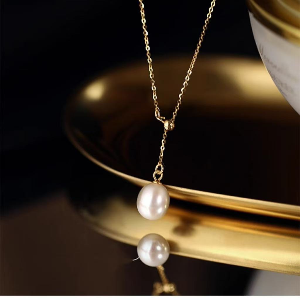 Drop S925 Sterling Silver Natural Freshwater Pearl Necklace 8mm