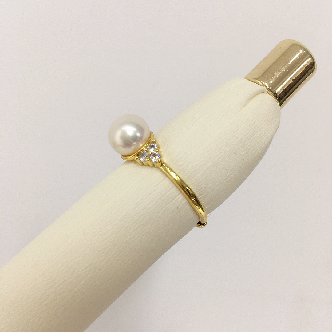 5A Grade Highlighted Natural Freshwater Pearl Ring 18K Gold Plated Micro-Pave Zircon Simple Pearl Ring