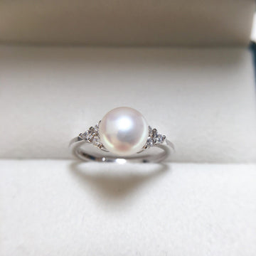 5A Grade Highlighted Natural Freshwater Pearl Ring 18K Gold Plated Micro-Pave Zircon Simple Pearl Ring