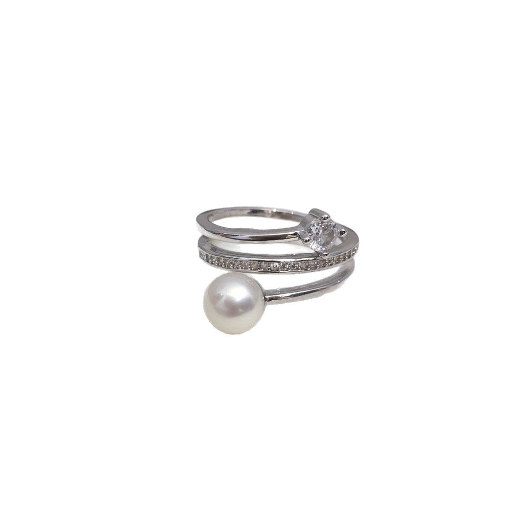 Natural Freshwater Pearl Ring with Gold Plating and Color Preservation, Fashionable and Simple Zircon Ring