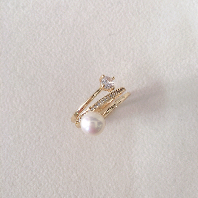 Natural Freshwater Pearl Ring with Gold Plating and Color Preservation, Fashionable and Simple Zircon Ring