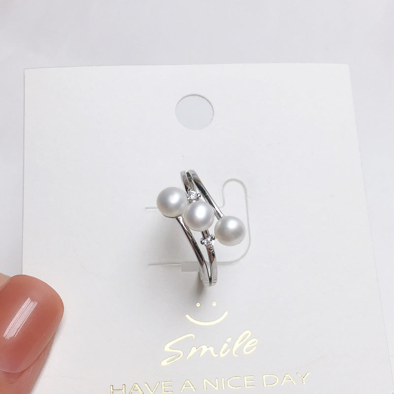 Natural freshwater mini pearl ring with white copper gold-plated 925 semi silver, fashionable and simple multi bead ring