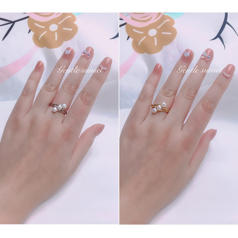 Natural freshwater mini pearl ring with white copper gold-plated 925 semi silver, fashionable and simple multi bead ring