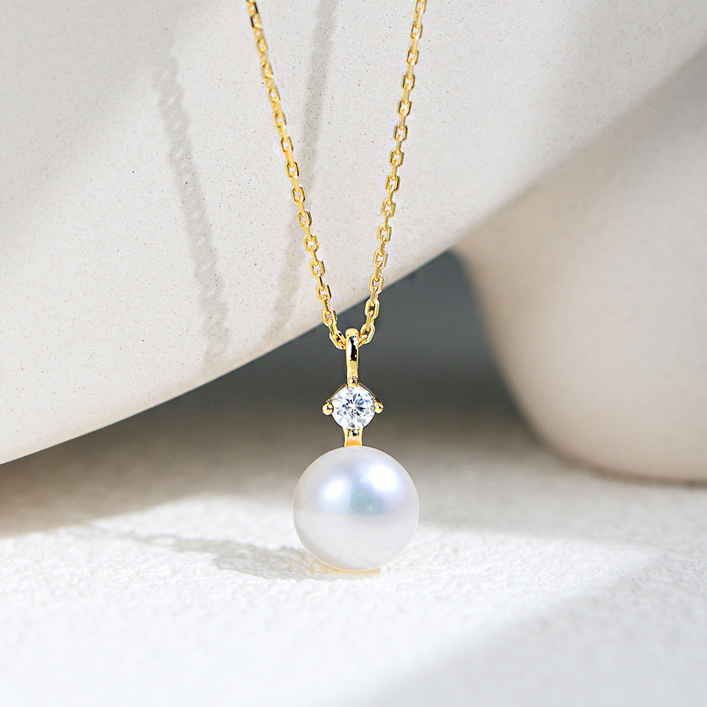 Drop S925 Sterling Silver Natural Pearl Necklace 8mm #514