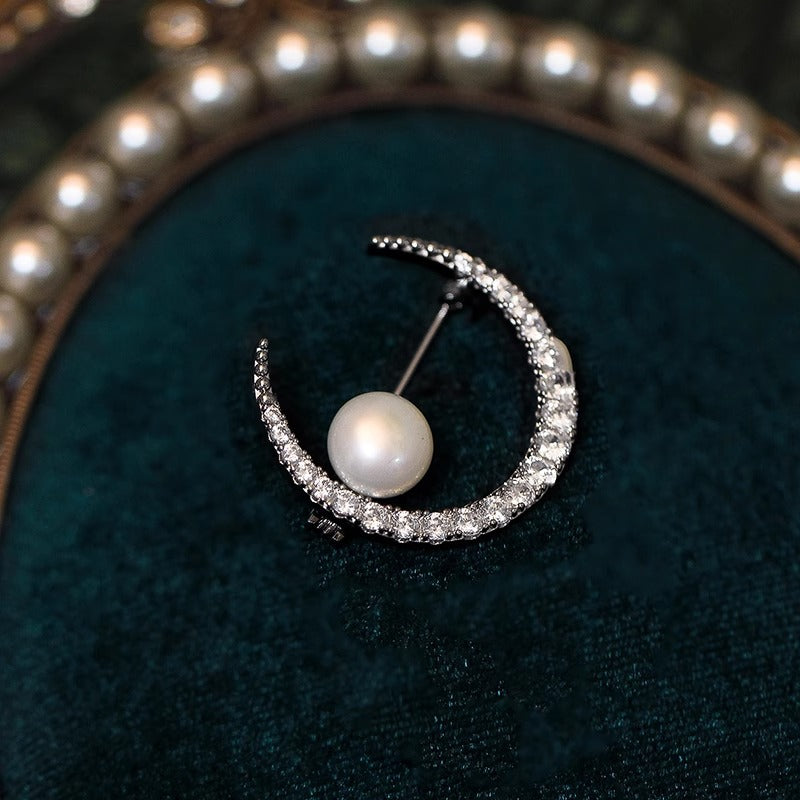 Crescent Pearl Brooch pin