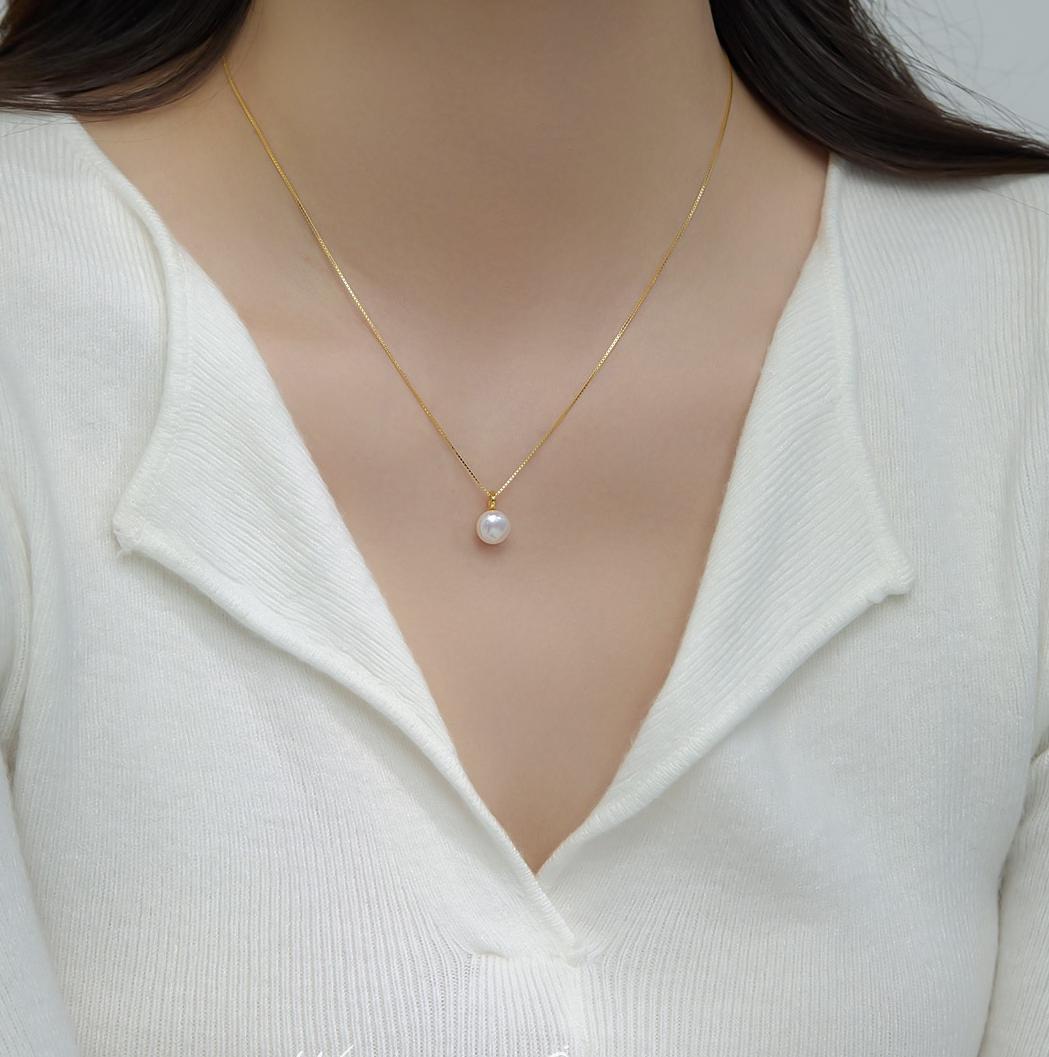 Minimalist S925 Sterling Silver Natural Freshwater Pearl Necklace 8mm
