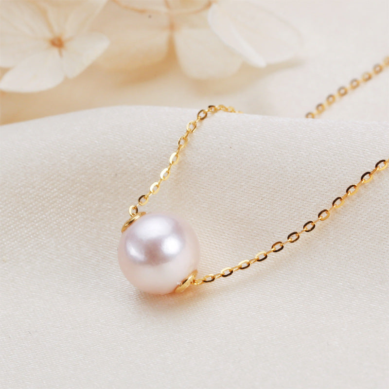 Minimalist S925 Sterling Silver Natural Freshwater Pearl Necklace 9mm