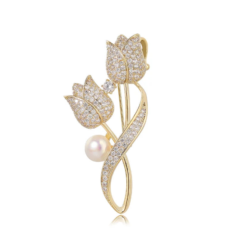 Golden flower pearl brooch pins #306