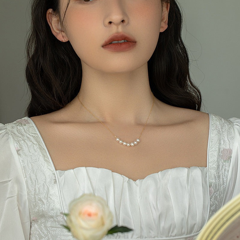 Minimalist S925 Sterling Silver Natural Freshwater Pearl Necklace 6mm