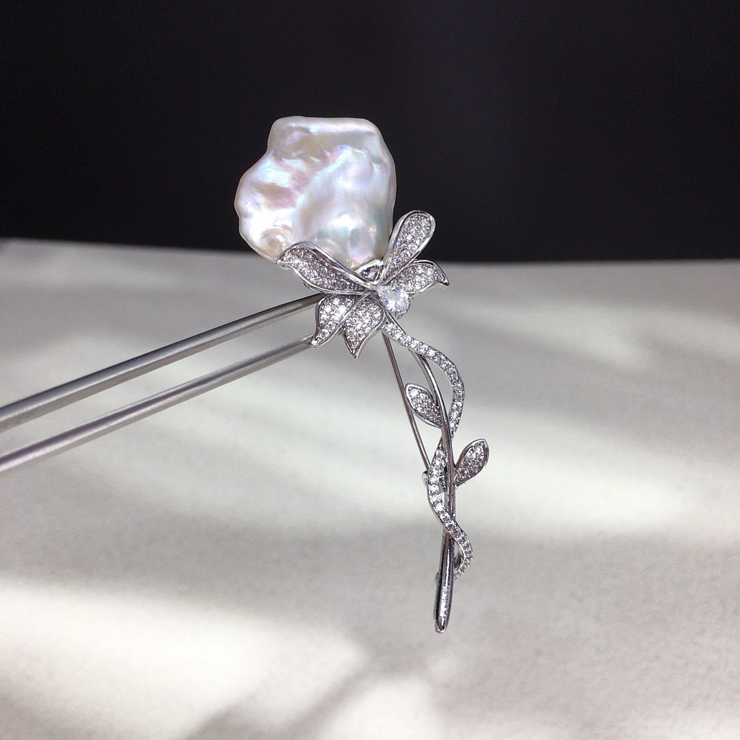Sterling Silver Flower Pearl Brooch pin