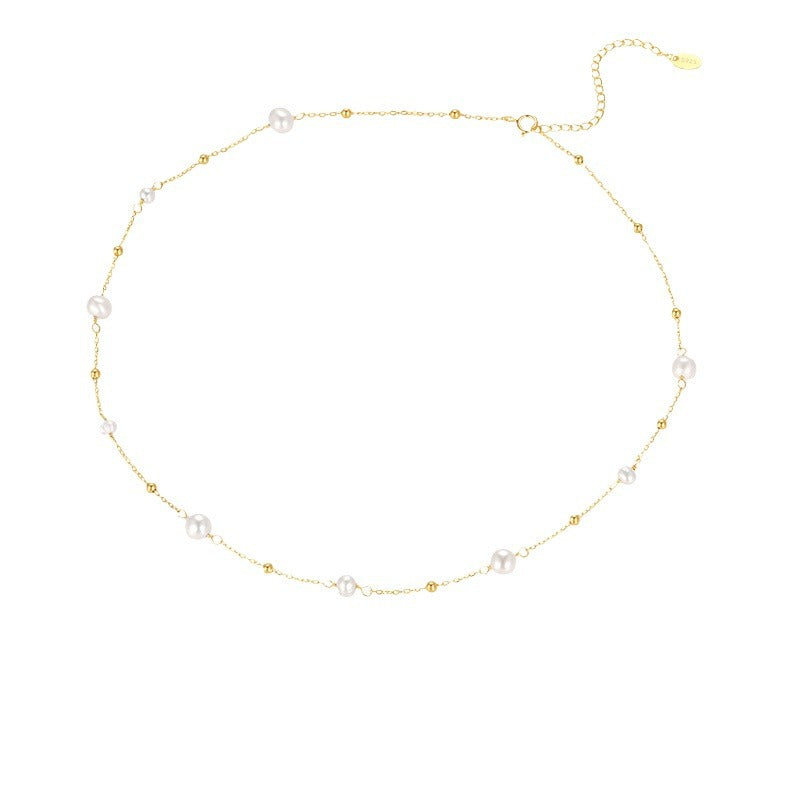 Choker S925 Sterling Silver Natural Freshwater Pearl Necklace