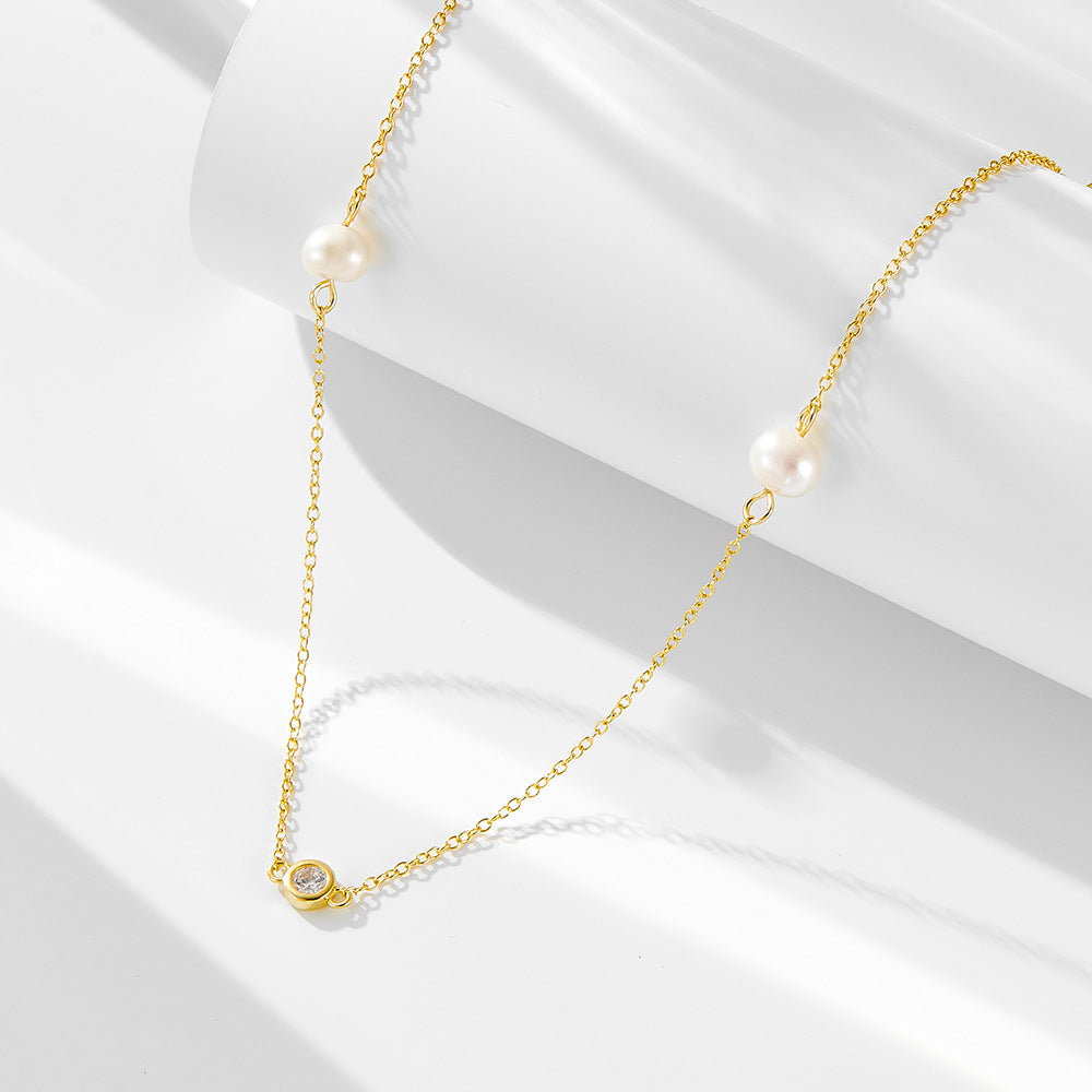 Choker S925 Sterling Silver Natural Freshwater Pearl Necklace #322
