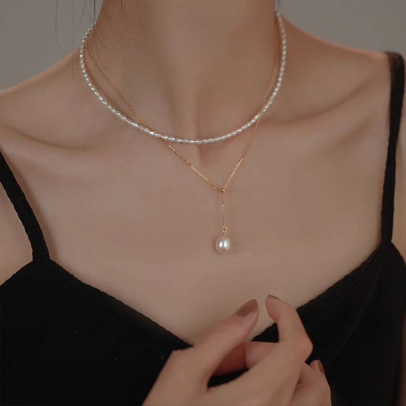 Drop S925 Sterling Silver Natural Freshwater Pearl Necklace 8mm