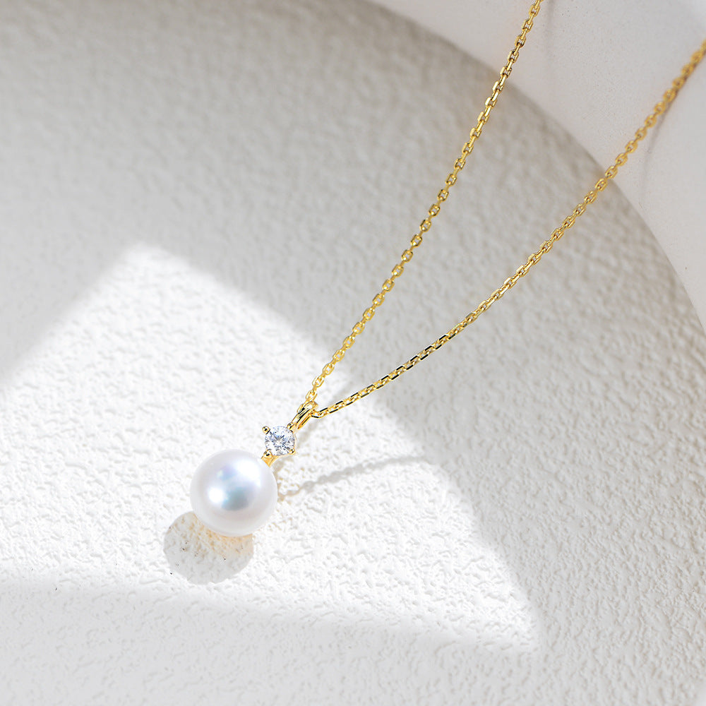Drop S925 Sterling Silver Natural Pearl Necklace 8mm #514