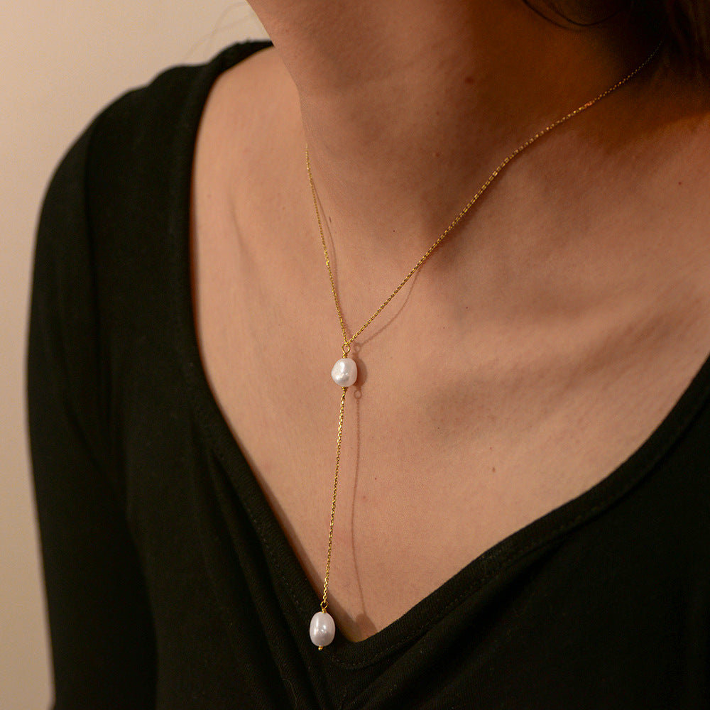 Minimalist Natural Freshwater Pearl Necklace #058