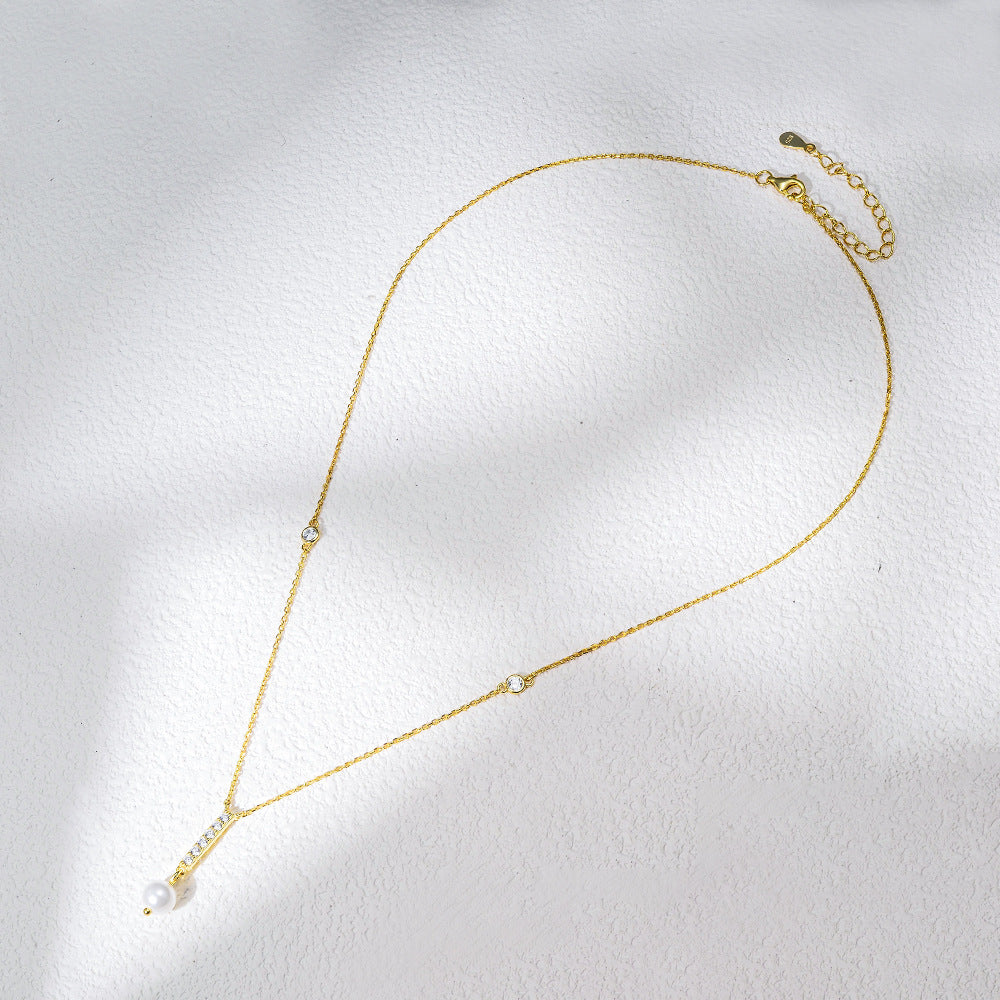 Drop S925 Sterling Silver Natural Pearl Necklace 8mm