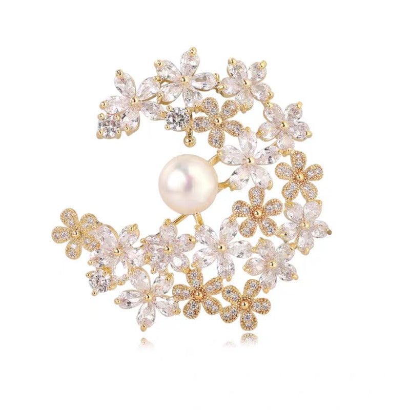 Golden flower pearl brooch pins