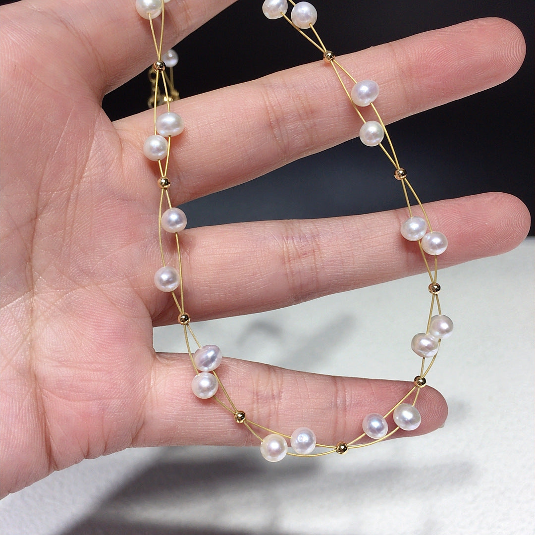 Minimalist Natural Freshwater Pearl Necklace #610