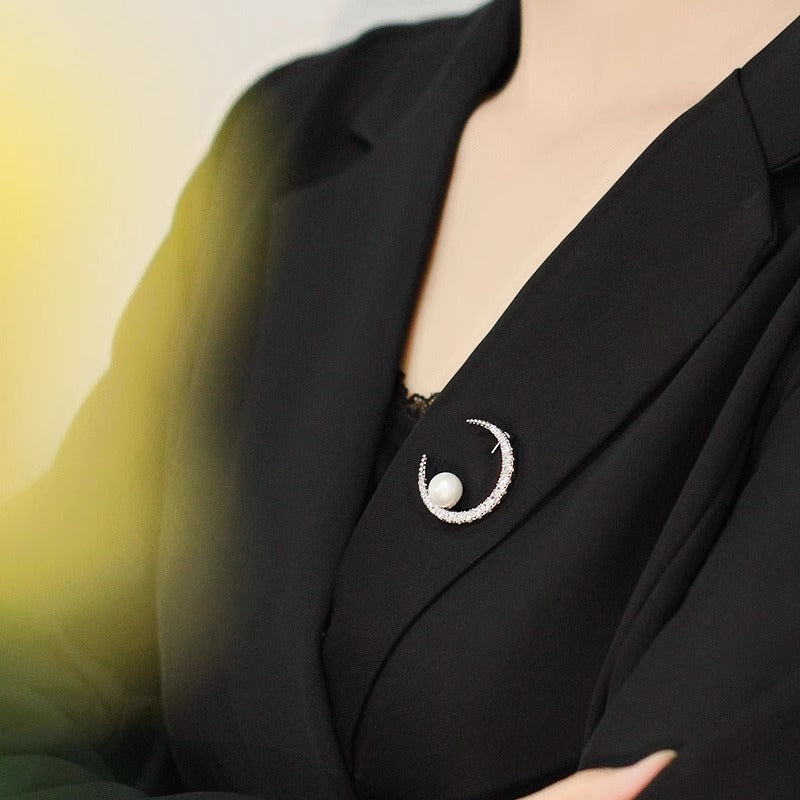 Crescent Pearl Brooch pin