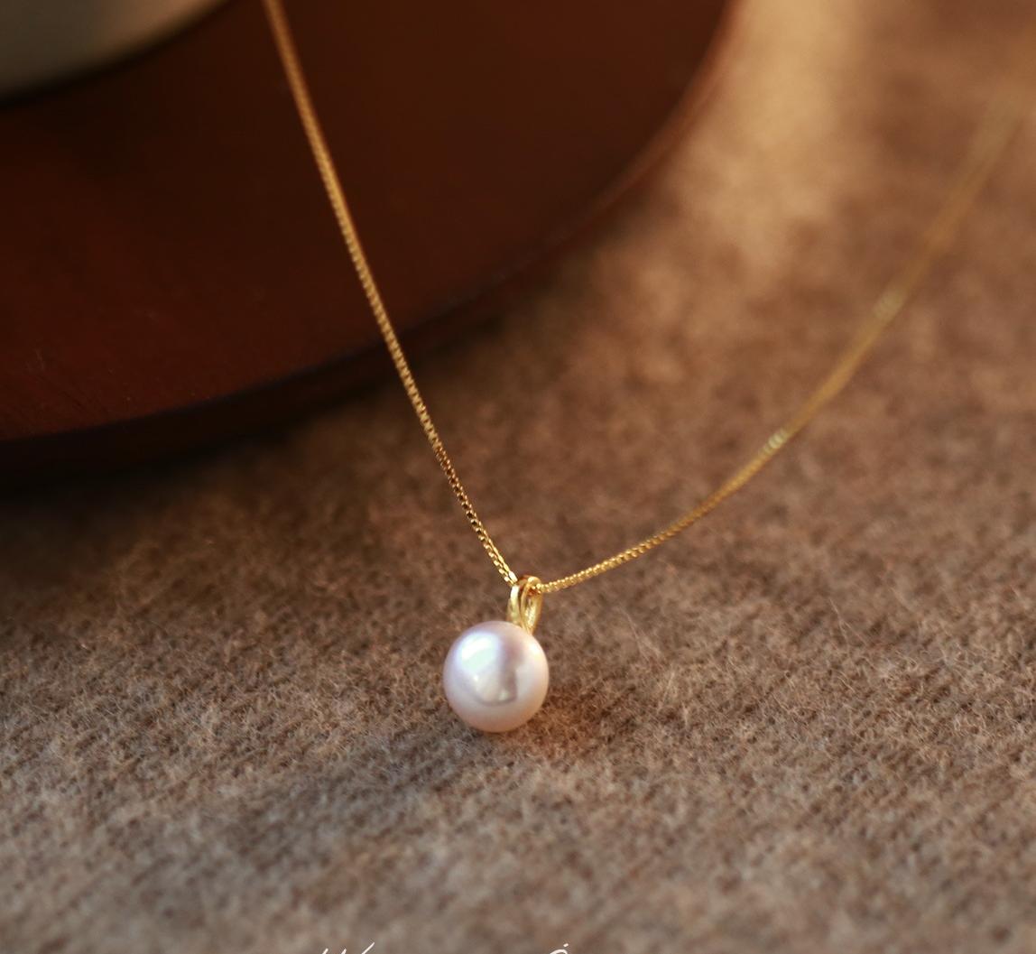 Minimalist S925 Sterling Silver Natural Freshwater Pearl Necklace 8mm
