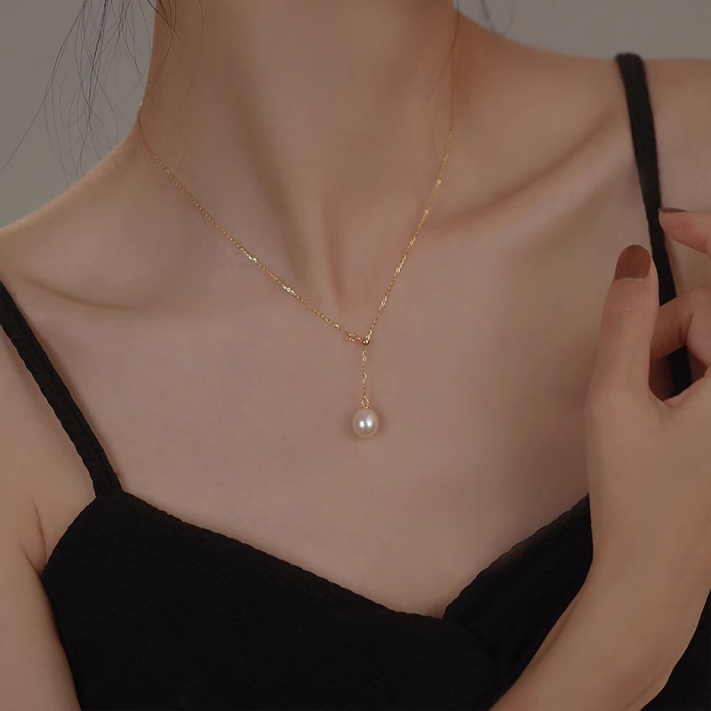 Drop S925 Sterling Silver Natural Freshwater Pearl Necklace 8mm
