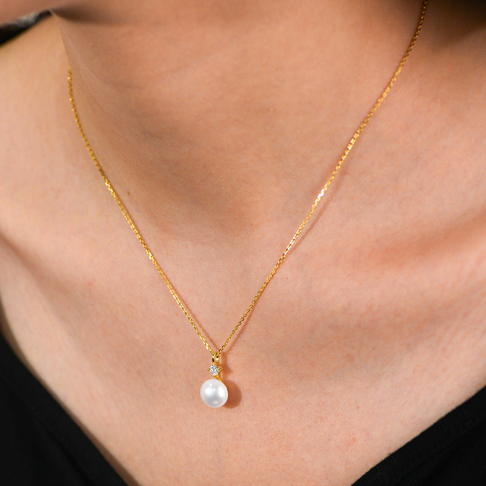 Drop S925 Sterling Silver Natural Pearl Necklace 8mm #514
