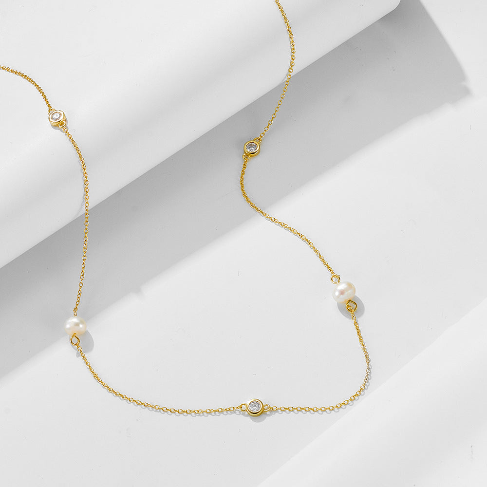 Choker S925 Sterling Silver Natural Freshwater Pearl Necklace #322