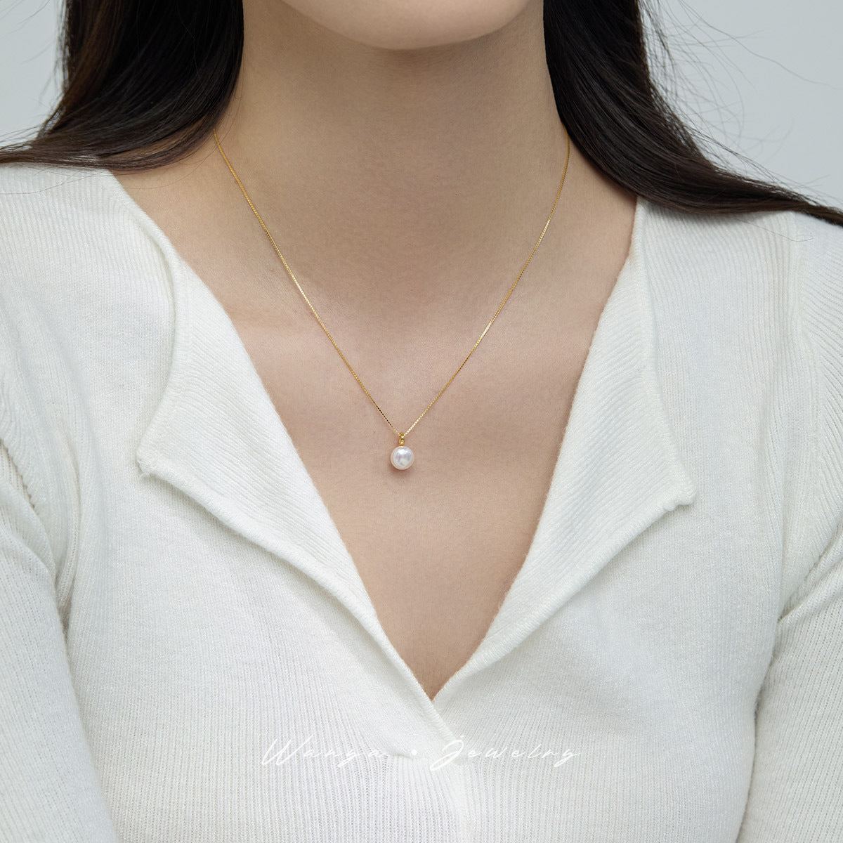 Minimalist S925 Sterling Silver Natural Freshwater Pearl Necklace 8mm