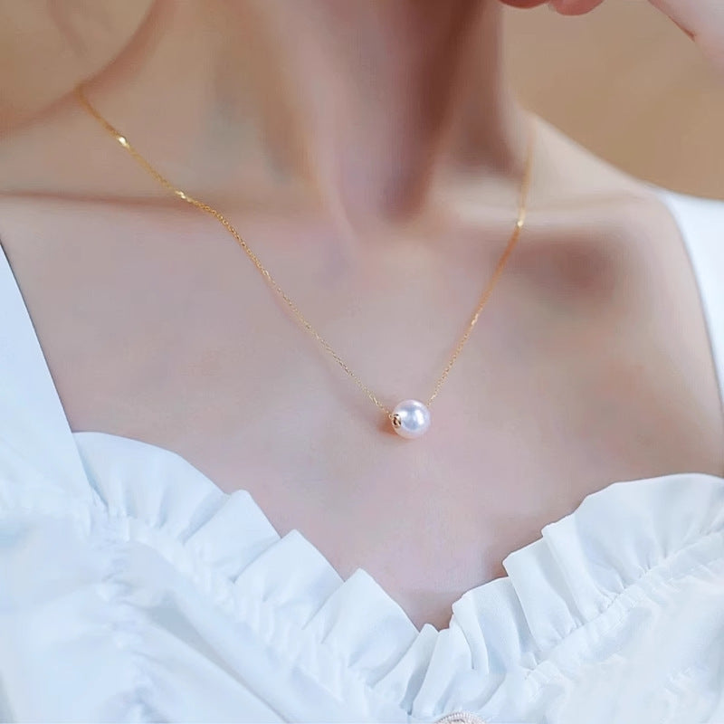 Minimalist S925 Sterling Silver Natural Freshwater Pearl Necklace 9mm