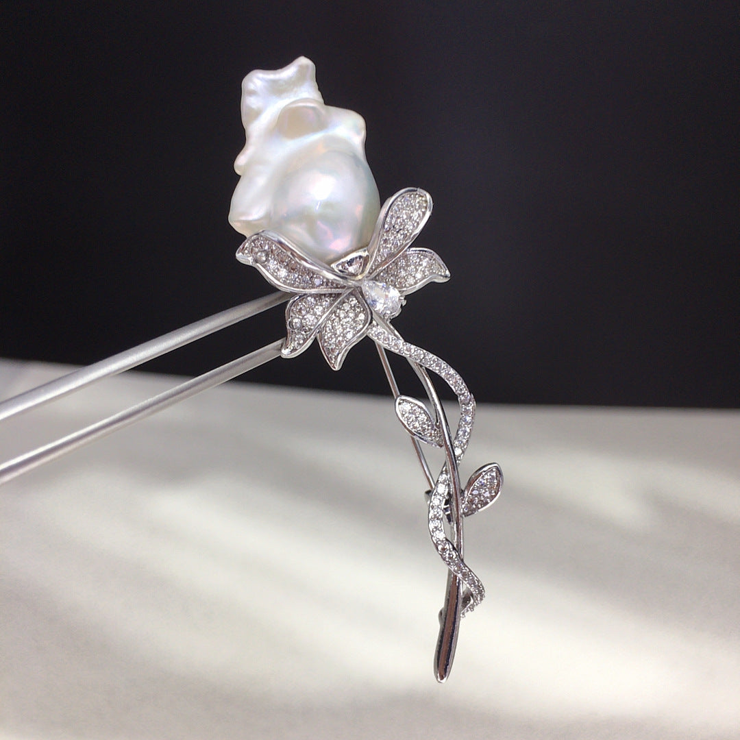 Sterling Silver Flower Pearl Brooch pin