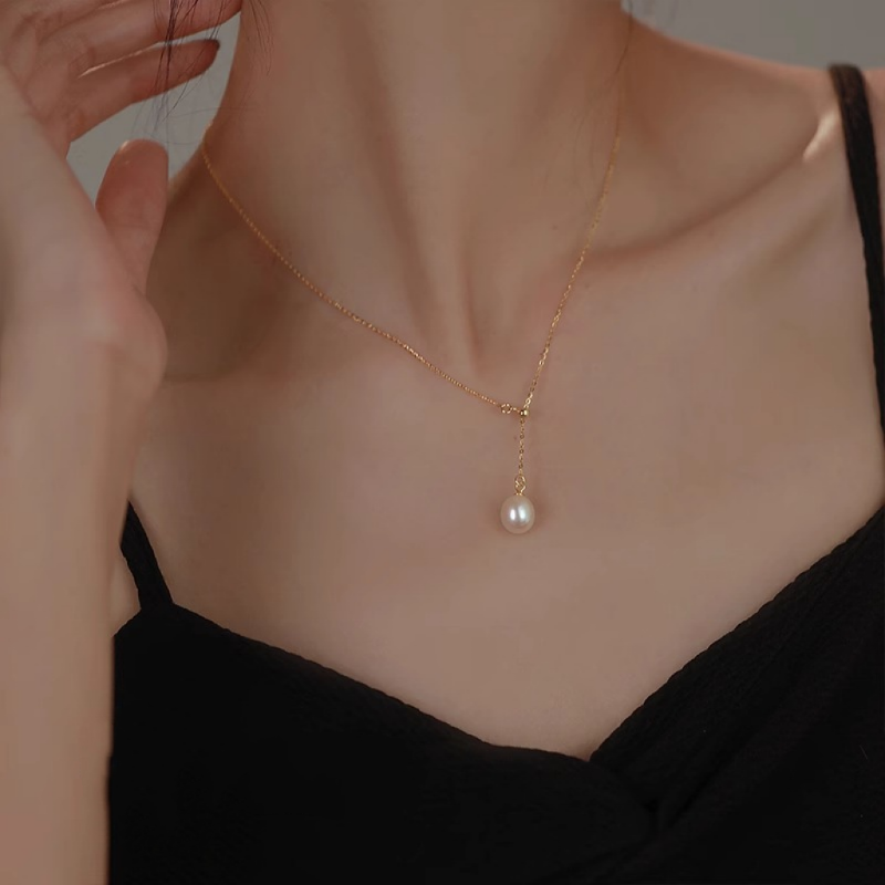 Drop S925 Sterling Silver Natural Freshwater Pearl Necklace 8mm