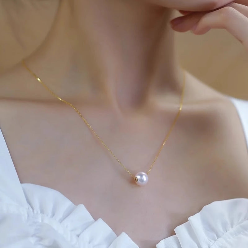 Minimalist S925 Sterling Silver Natural Freshwater Pearl Necklace 9mm