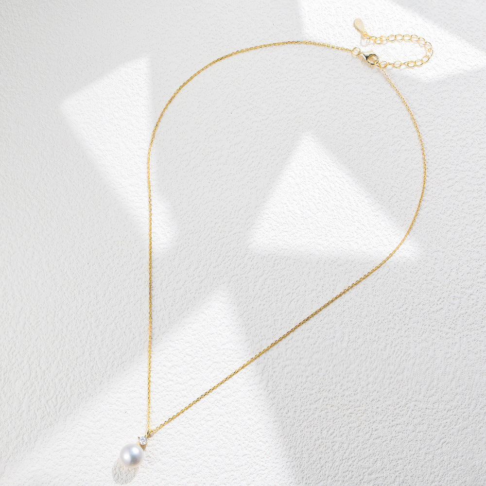 Drop S925 Sterling Silver Natural Pearl Necklace 8mm #514