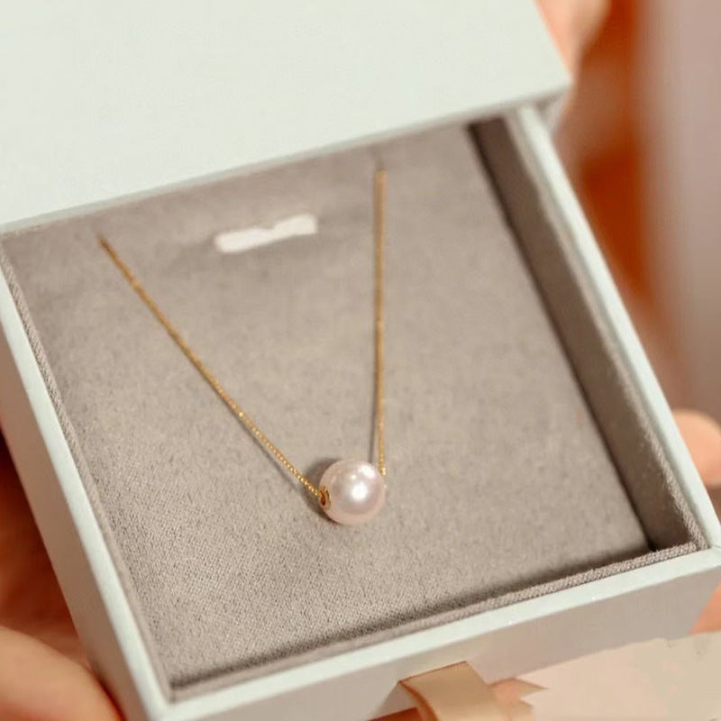 Minimalist S925 Sterling Silver Natural Freshwater Pearl Necklace 9mm